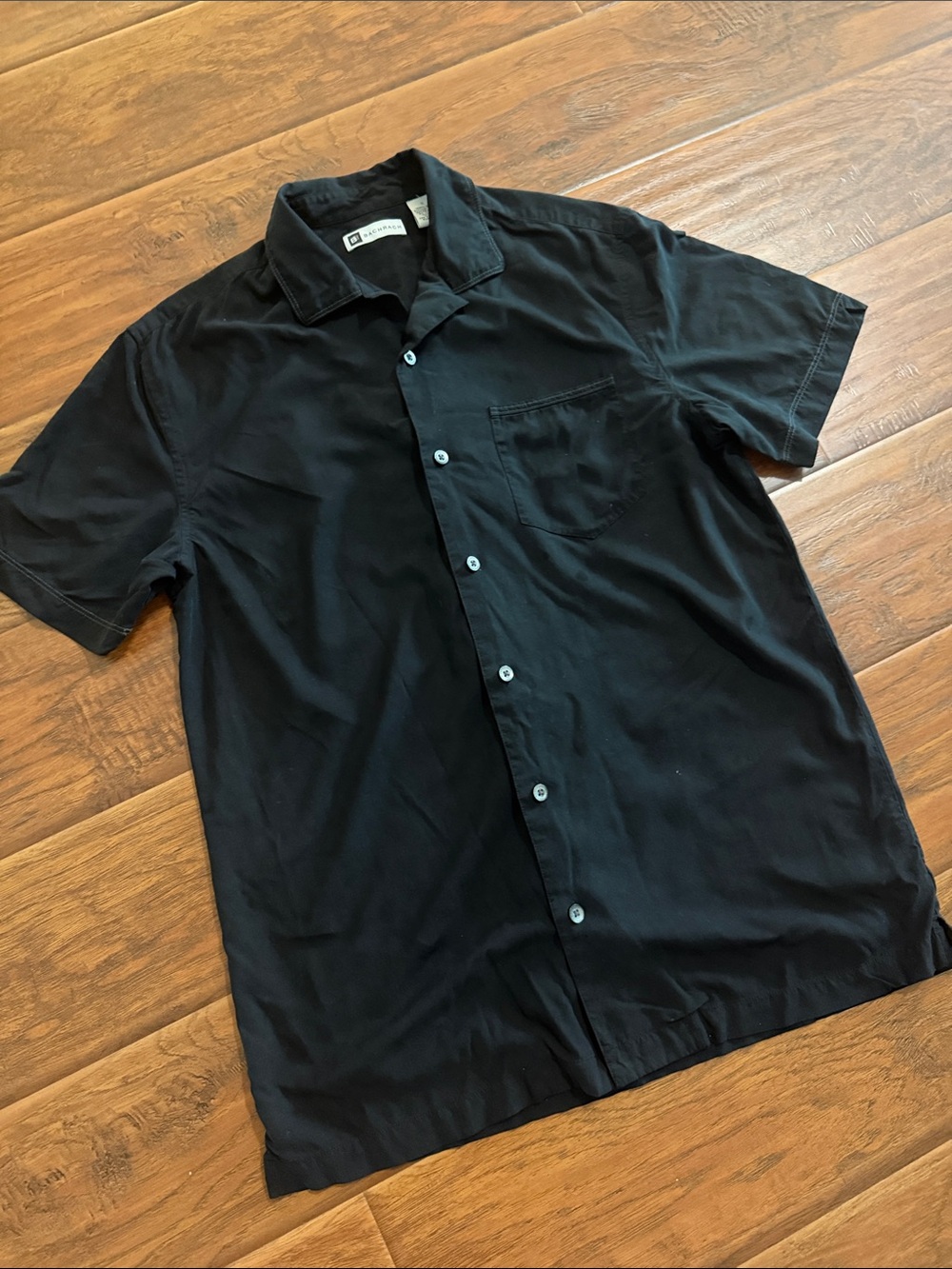 Bachrach Black Short-Sleeve Casual Button-Down Shirt small